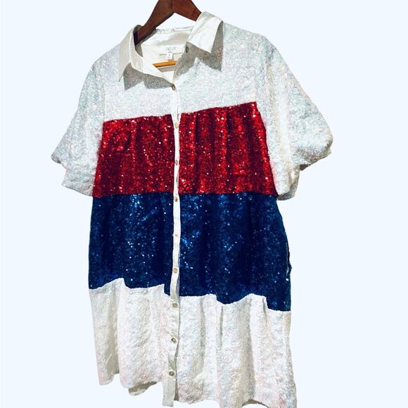 Peach Love California Kids Sequin Dress in Red, Blue, and White New No Tags - Picture 5 of 11